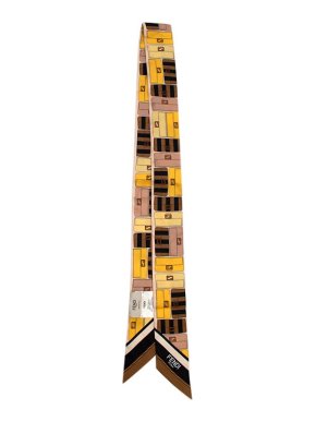 Fendi brown & yellow Baguette print silk twill Wrappy scarf