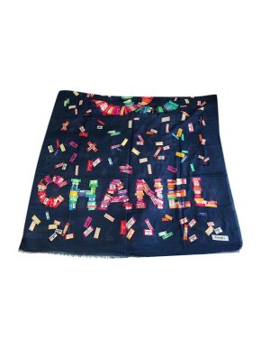 Chanel Blue Silk & Cashmere Scarf
