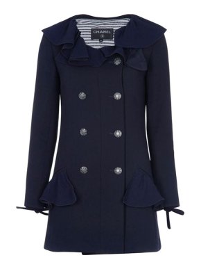 Chanel navy wool ruffle collar coat