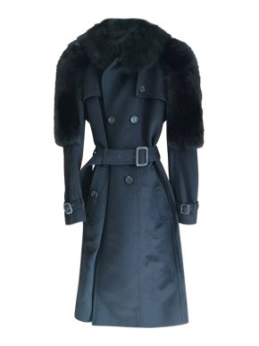 Burberry black wool fox trimmed coat