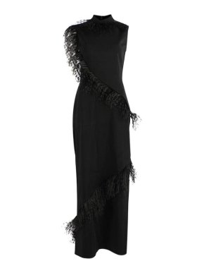 Christopher Kane black crepe feather trimmed column gown