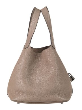 Hermes Etoupe Clemence leather Picotin Lock 22 bag PHW