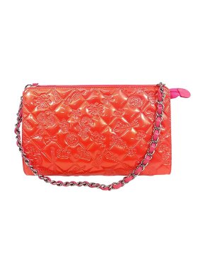 Chanel red patent & pink leather Charms quilted baguette