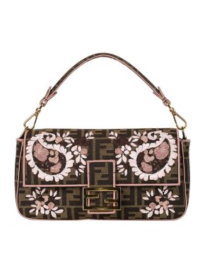 Fendi brown FF embroidered canvas Baguette