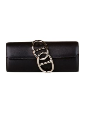 Hermes black Tadelakt leather Egee clutch bag