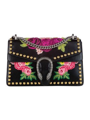 Gucci black leather Blooms embroidered Dionysus bag