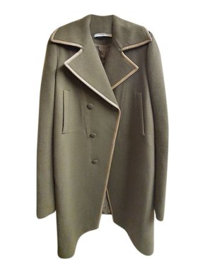 Givenchy Leather Trimmed Green Wool Blend Coat