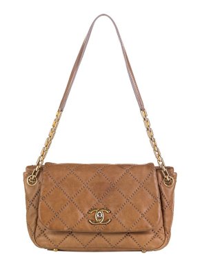 Chanel vintage tan leather quilted Accordion CC flap bag