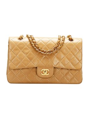 Chanel beige lambskin leather quilted medium Double Flap bag