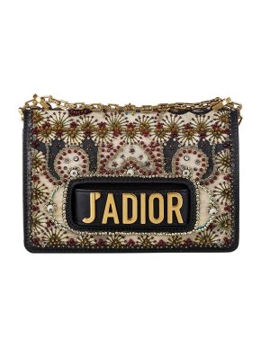 multicolour beaded canvas & black leather J'Adior bag