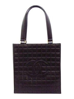 Chanel vintage black leather Chocolate Bar tote bag