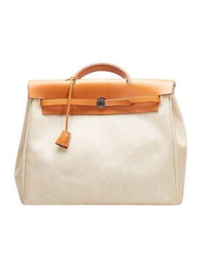 Hermes natural canvas & leather Herbag MM bag PHW