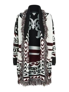 Etro Intarsia Knit Fringed Open Cardigan