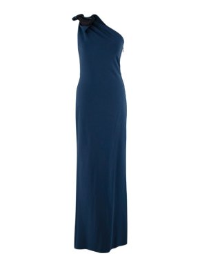 Lanvin Blue & Black One Shoulder Gown with Bow