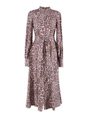 Zimmermann Leopard Print Silk Belted Midi Dress