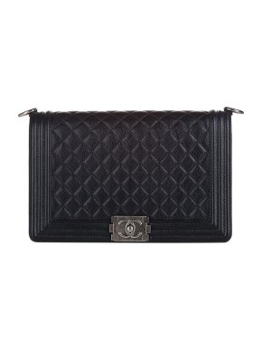 Chanel black Caviar leather large Boy bag