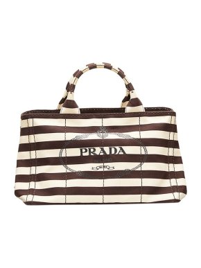 Prada brown & white striped canvas Canapa Logo tote bag