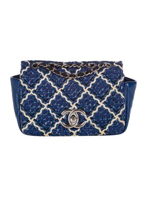 Chanel blue patent woven mini flap bag