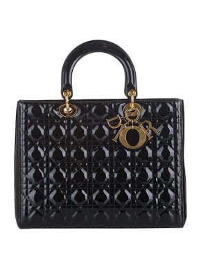 black patent leather Cannage quilted large Lady Dior bag