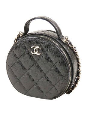 Chanel black Caviar leather Chain Around round bag
