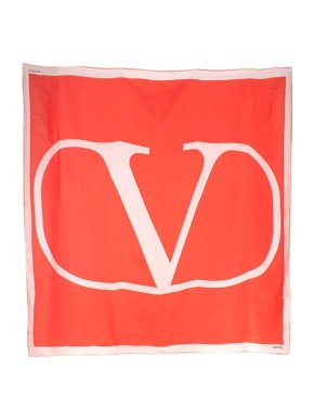 Valentino Garavani orange & cream Vlogo silk twill square scarf 140