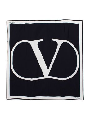Valentino Garavani black & white Vlogo silk twill square scarf 140
