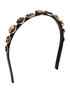 Chanel Black Leather Button Embellished Headband