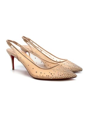 Christian Louboutin crystal & tulle Follies Strass slingback heeled pumps