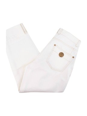Balmain Ivory Cotton Straight Leg Cropped Jeans