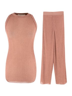 Alexandre Vauthier pink lame ribbed knit top and trousers