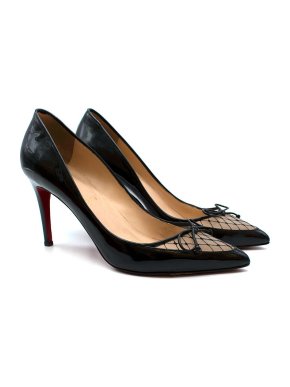 Christian Louboutin Bow Mesh Black Patent Stiletto Heels