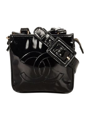 Chanel black patent leather CC belt bag