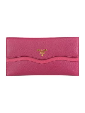 Prada pink Saffiano leather wave long wallet