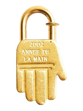 Hermes vintage gold-plate le Annee de la Main lock charm