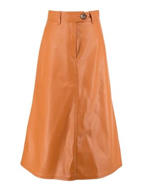 Awake Tan Faux Leather A Line Midi Skirt