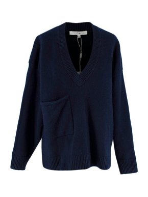 Tibi Navy Cashmere Knit V Sweater