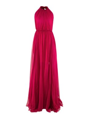 Maria Lucia Hohan Eslem Pleated Hot Fuscia Silk Evening Gown