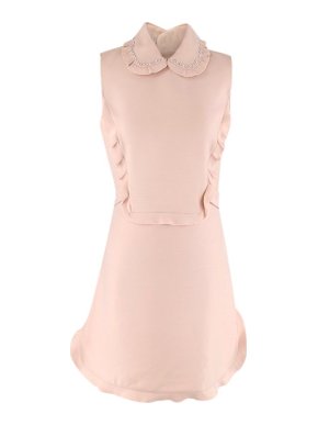 Miu Miu Nude Ruffle Mini Dress with Embellished Collar