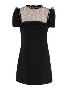Miu Miu Black Embellished Mini Dress with Lace