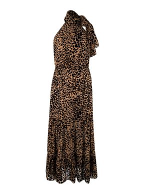 Rixo Tie-Neck Leopard Velvet Devore Midi Dress