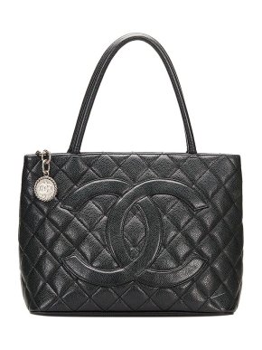Chanel Black Caviar Leather Medallion Tote