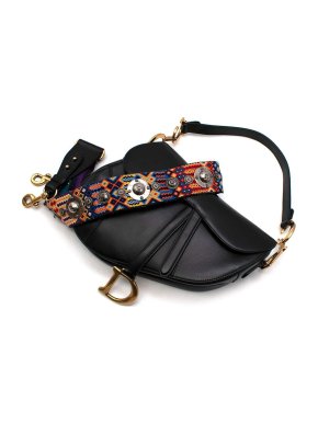 Dior Black Leather Saddle Bag With Guitar Strap