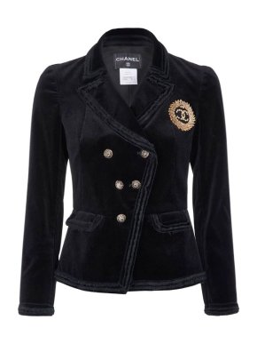 Chanel Black Velvet Double Breasted Blazer