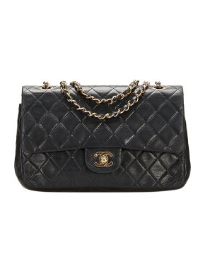 Chanel black lambskin leather quilted medium Double Flap bag