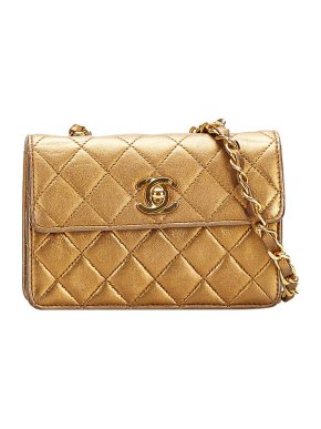 Chanel gold metallic leather quilted mini CC flap bag