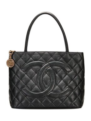 Chanel black Caviar leather Medallion tote bag