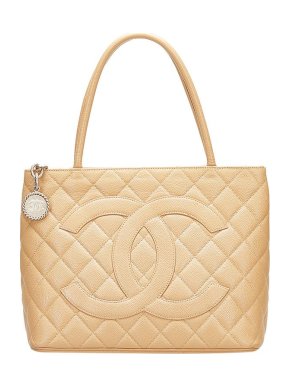 Chanel beige Caviar leather Medallion tote bag