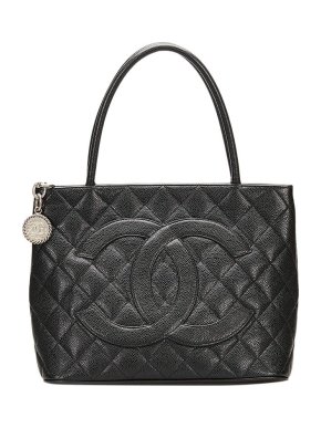 Chanel black Caviar leather Medallion tote bag