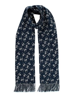 Drakes Blue Skier Print Scarf