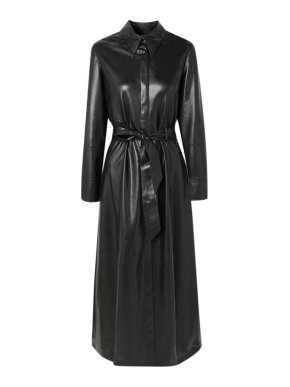 Nanushka black vegan-leather Asayo shirt dress